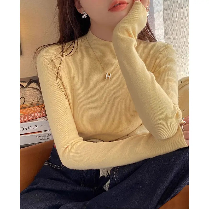 Damen Rollkragenpullover mit Daumenloch Rippstrick Enganliegend