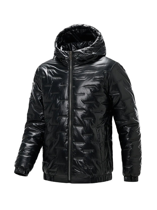 Glänzende Herren Steppjacke mit Kapuze Schwarz