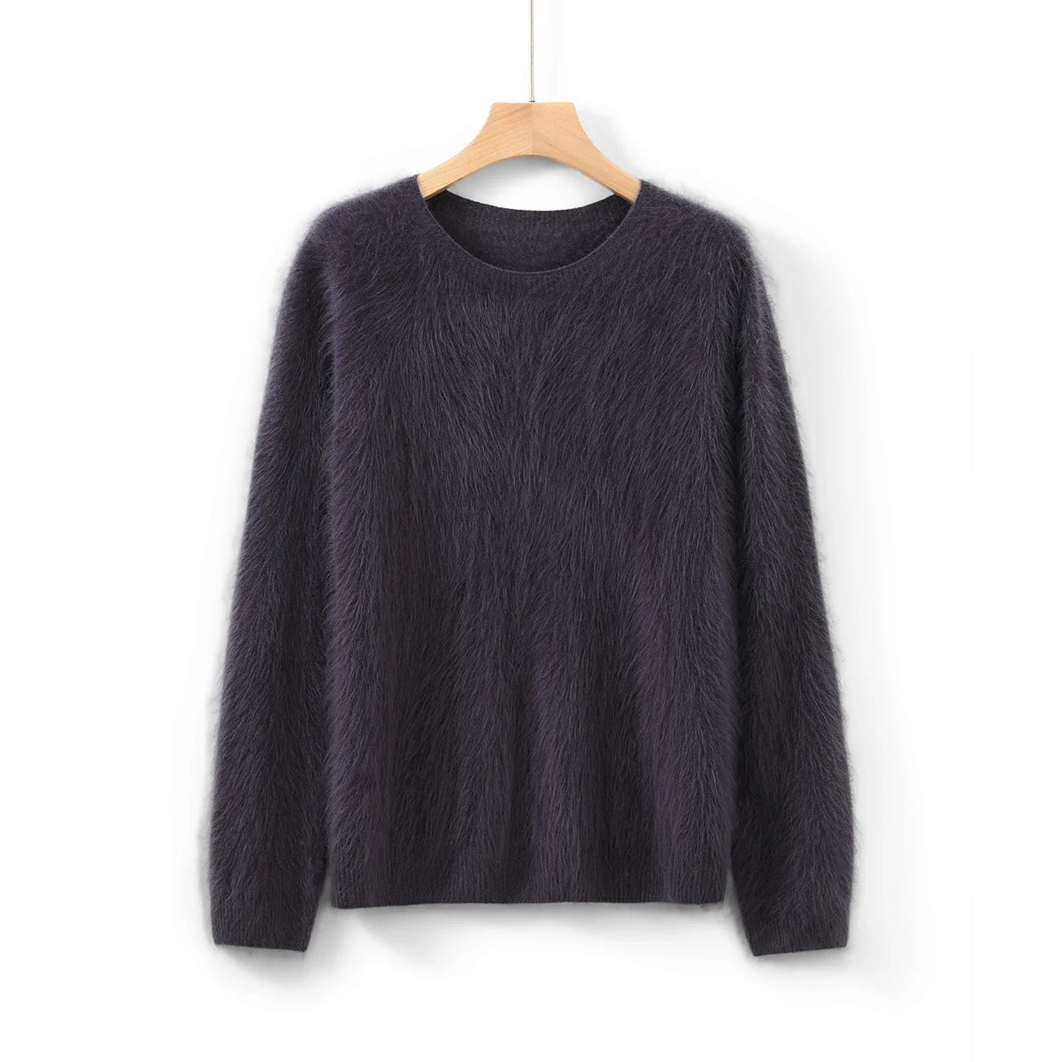 Damen Flauschiger Pullover Rundhalsausschnitt Langarm