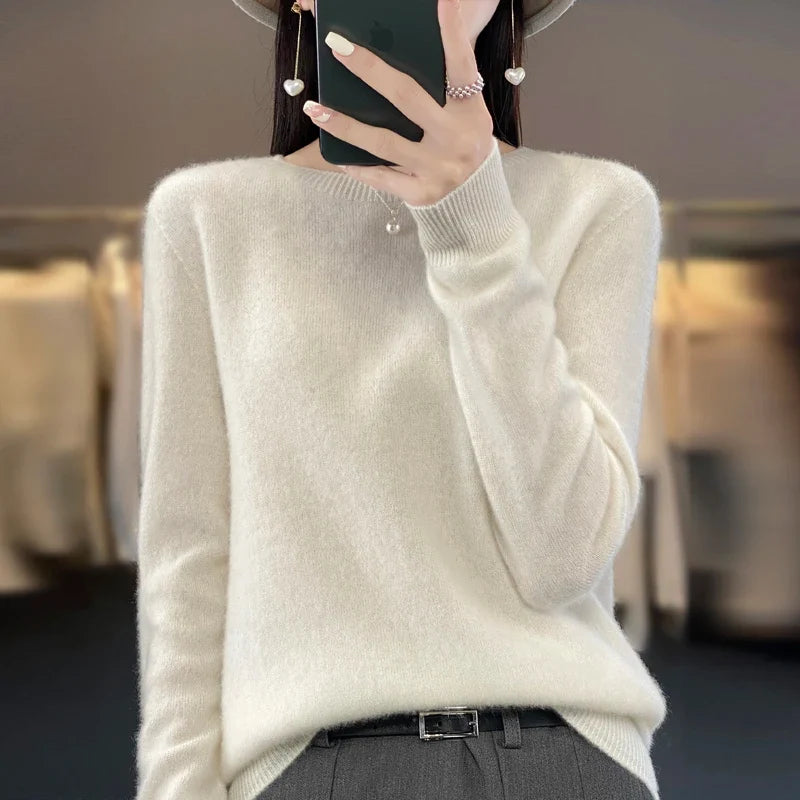 Damen Rundhals Strickpullover Langarm Weiches Material