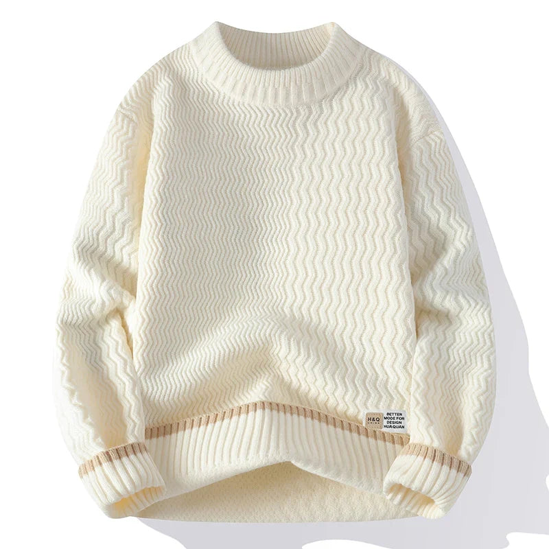 Pullover da uomo in maglia a girocollo con motivo ondulato e righe