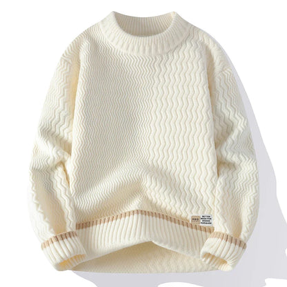 Pullover da uomo in maglia a girocollo con motivo ondulato e righe