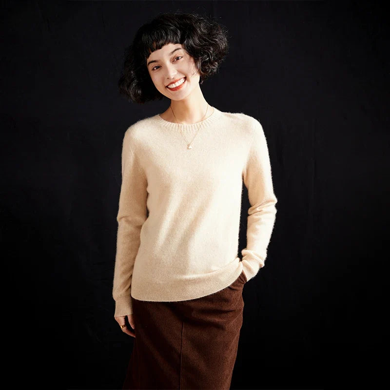 Pull femme col rond manches longues en maille