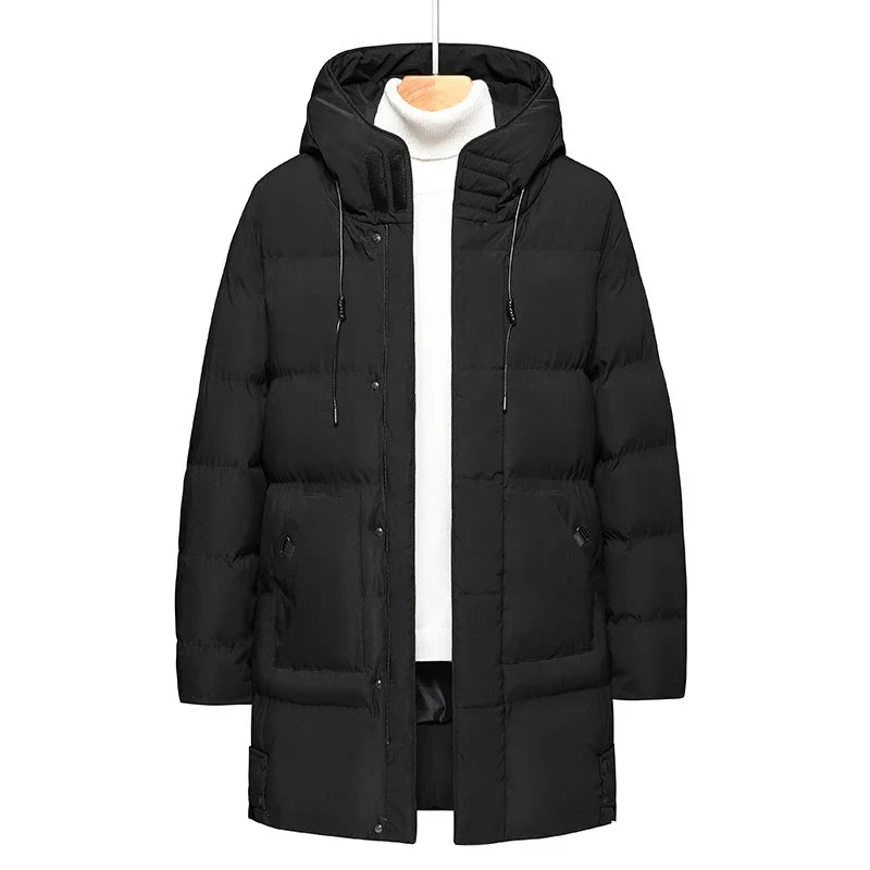 Herren Winter Steppmantel Lang mit Kapuze Olivgrün
