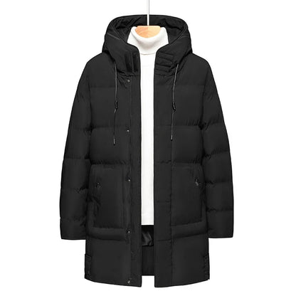 Herren Winter Steppmantel Lang mit Kapuze Olivgrün