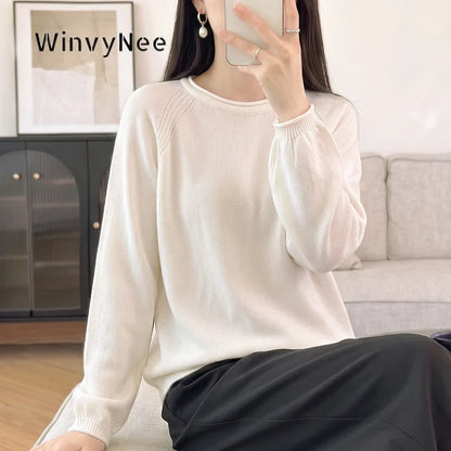 Damen Pullover Rundhalsausschnitt Langarm Strickpullover