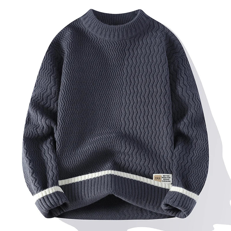 Pullover da uomo in maglia a girocollo con motivo ondulato e righe