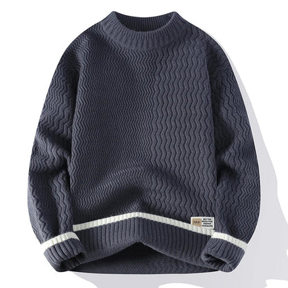Pullover da uomo in maglia a girocollo con motivo ondulato e righe