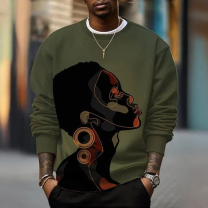 Unisex Sweatshirt mit Afrikakarten- und Augen-Print, Rundhals, Langarm