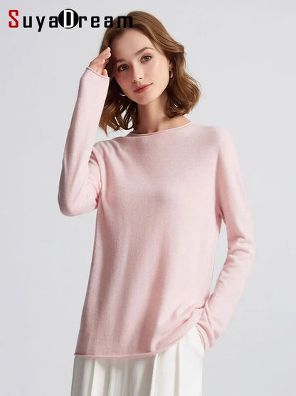 Pull à manches longues pour femme, col bateau, uni