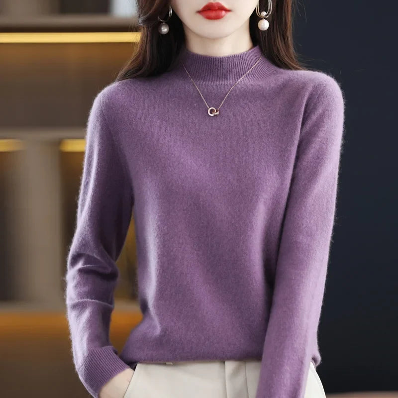 Damen Stehkragen Pullover Langarm Weicher Strick