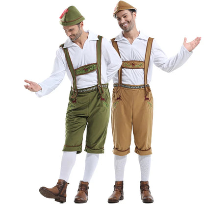 Herren Trachtenkostüm Set Lederhose Hemd Hut mit Feder