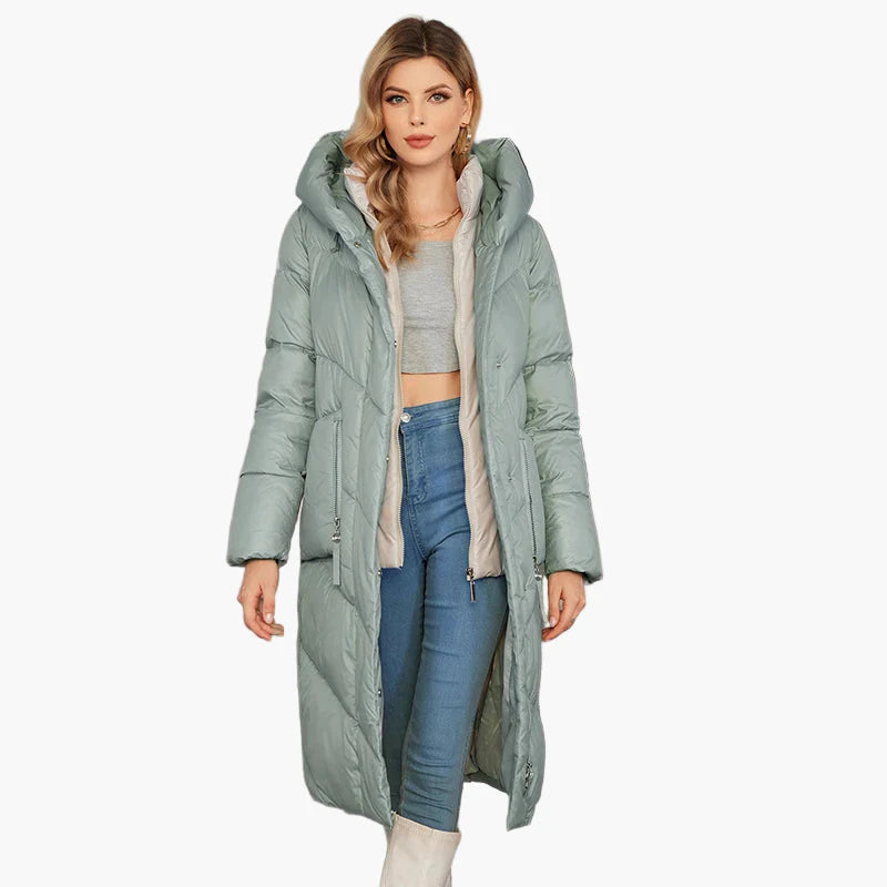 Manteau d'hiver matelassé pour femme avec capuche – Manteau long tendance pour les jours froids