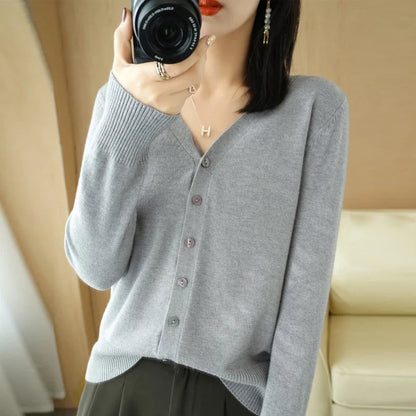 Damen Strickjacke V-Ausschnitt Knopfleiste Langarm Cardigan