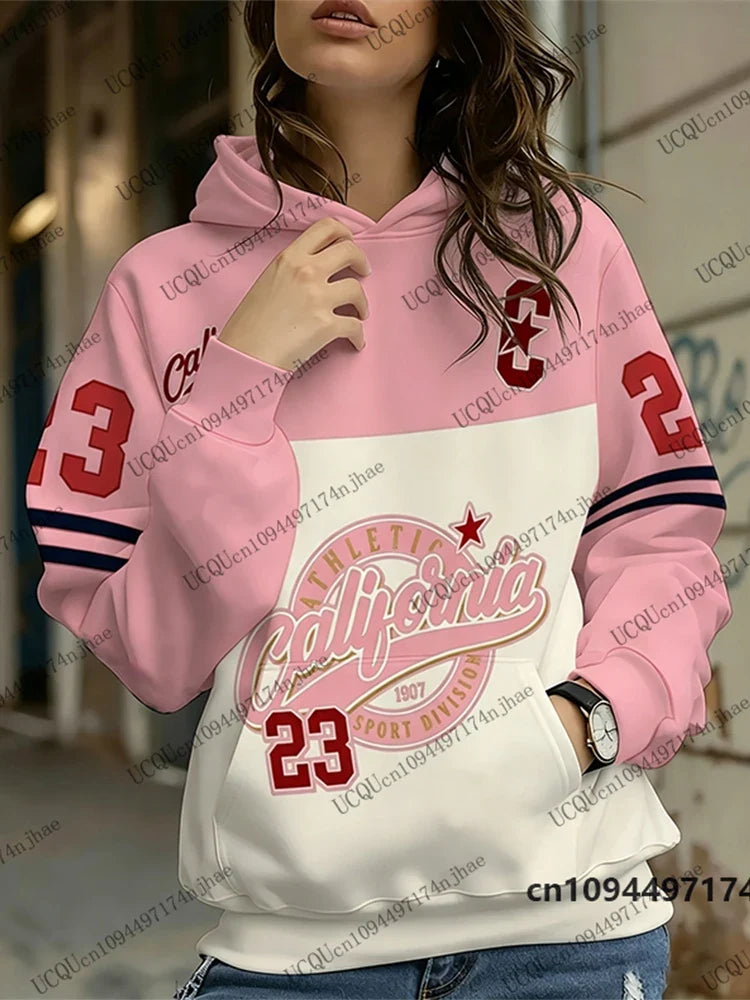 Damen Hoodie California Print Kapuzenpullover mit Bauchtasche