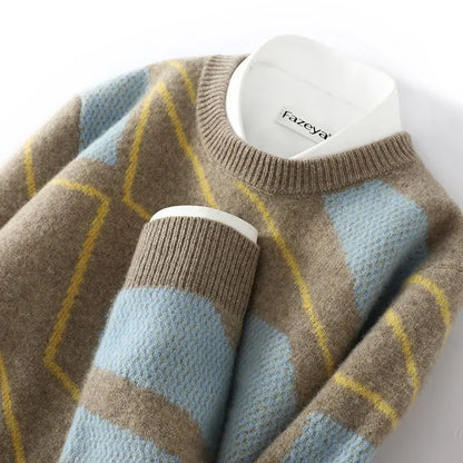 Unisex Pullover mit Rautenmuster, Rundhalsausschnitt, weiches Material
