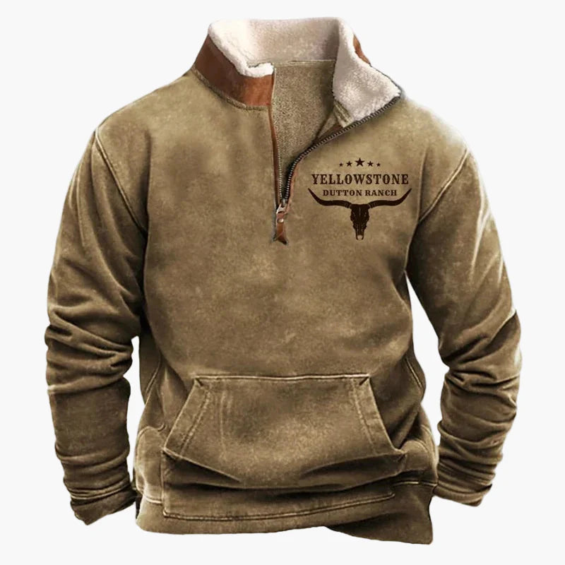 Herren Wild West Vintage Outdoor Pullover im Cowboy-Stil mit Stehkragen