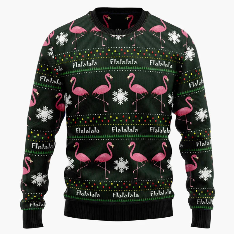 Pull de Noël drôle pour femme et homme avec flamants roses – Pull moche de Noël pour fêtes et cadeaux