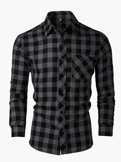 Herr fritidsskjorta rutmönstrad långärmad modern slim fit – Perfekt för vardag och kontor