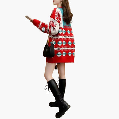 Dame Grim Juletrøjekjole – Sjov jule-sweater med 3D snemandsmotiv