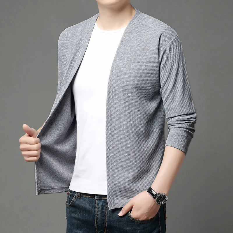 Herren Cardigan Strickjacke offen leicht V-Ausschnitt Langarm