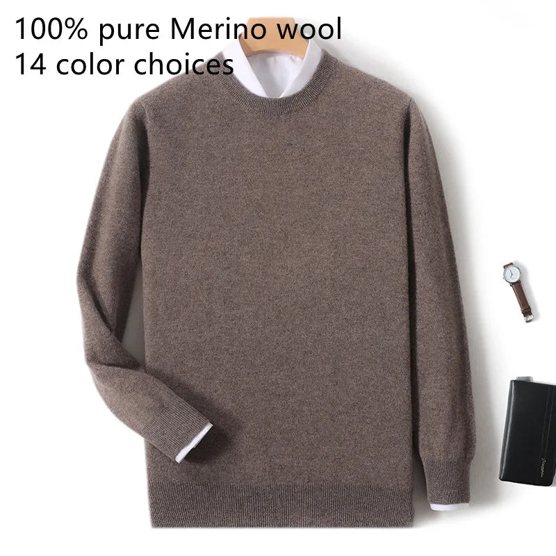 Herrepullover med rund hals i finstrik og lange ærmer