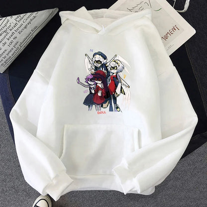 Sudadera unisex con capucha, estampado de personajes y bolsillo canguro