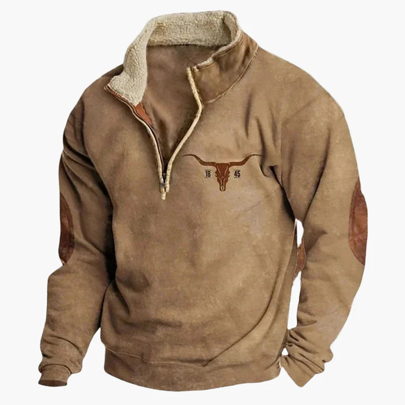 Herren Pullover im Western Ethno-Stil mit Viertelreißverschluss – Perfekt für Freizeit und Outdoor