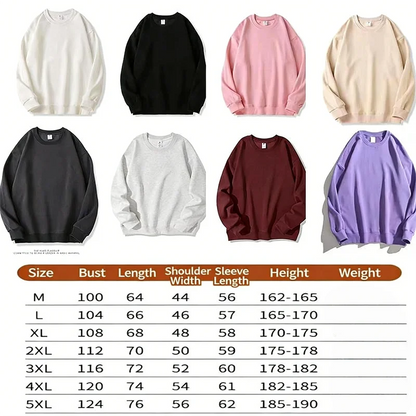 Pullover felpa unisex basic a maniche lunghe e girocollo, multicolore