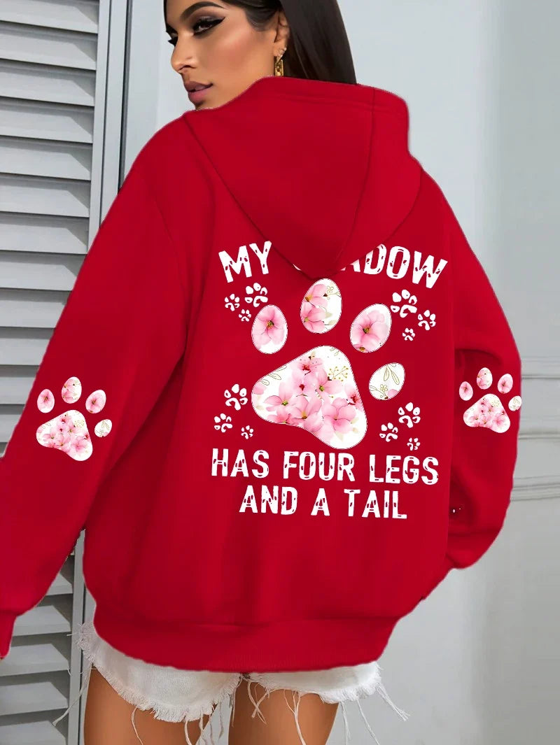 Hoodie für Damen mit Kapuze und Tiermotiv Print – Oversize Sweatshirt mit Pfotenabdruck