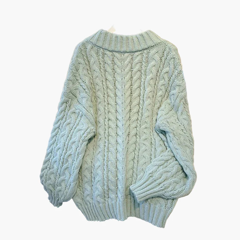 Jersey de punto para mujer con patrón de trenzas y escote en V – Look casual de otoño-invierno