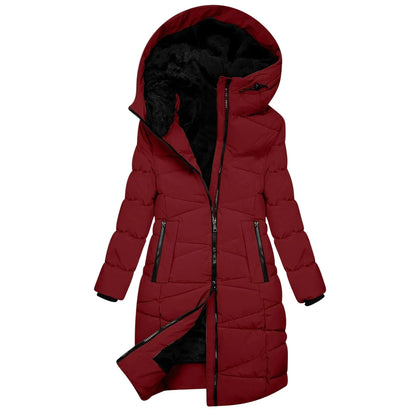 Damen Winter Steppmantel mit Kapuze – Eleganter langer Mantel für kalte Tage, modischer Alltagsbegleiter