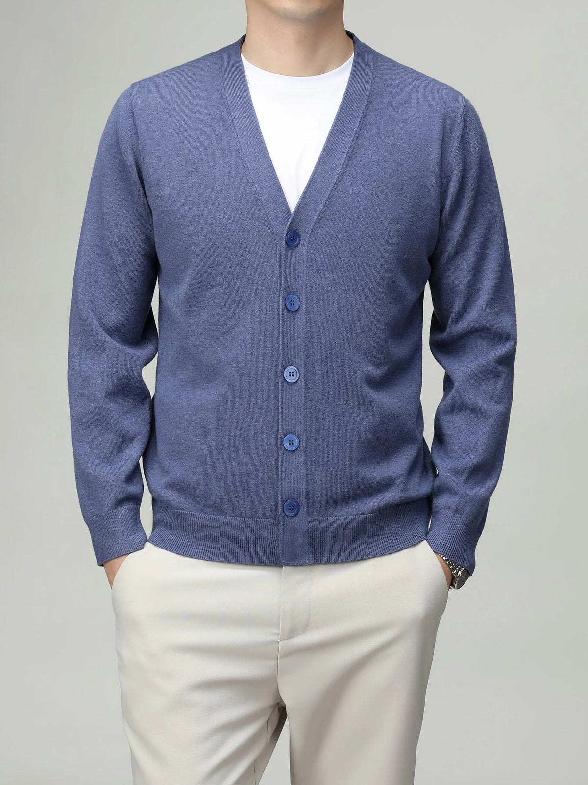 Herren Strickjacke V-Ausschnitt Knopfleiste Cardigan Langarm Rippbündchen