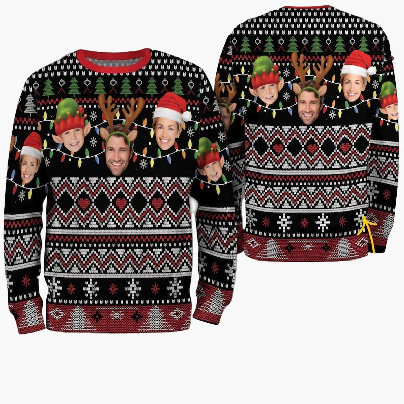 Unisex julesweatshirt med fotoprint – Sjov grim juletrøje til venner og familie