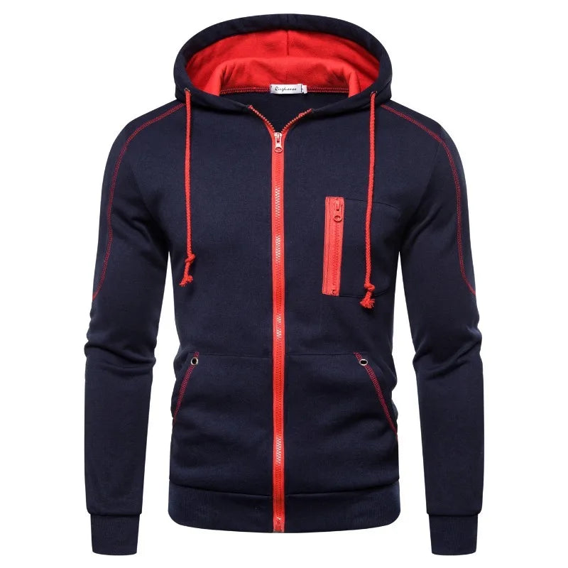 Herren Kapuzenjacke mit Reißverschluss, Kontrastfarben und Brusttasche