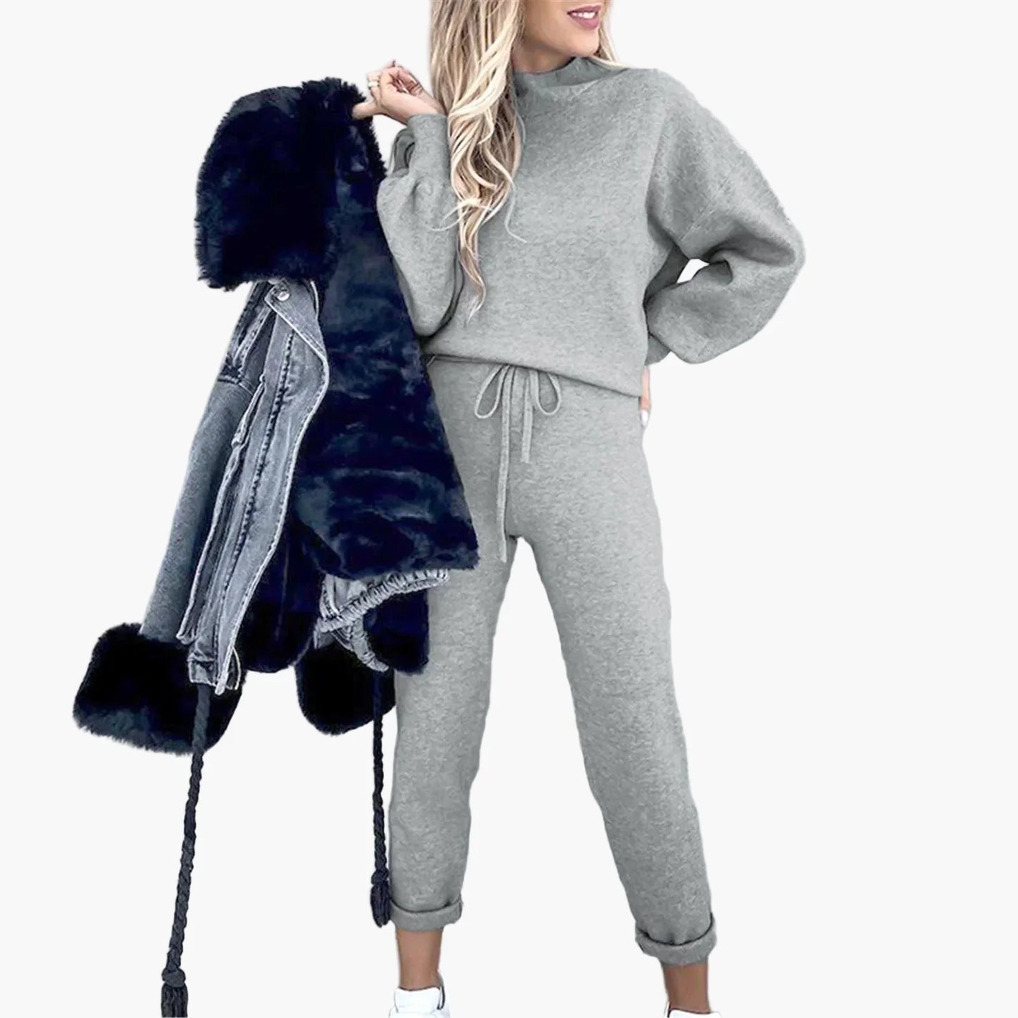 Set due pezzi casual da donna – Outfit alla moda lounge e streetwear con pantaloni larghi e maniche lunghe