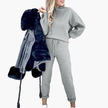 Set due pezzi casual da donna – Outfit alla moda lounge e streetwear con pantaloni larghi e maniche lunghe