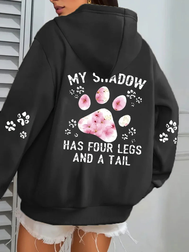 Hoodie für Damen mit Kapuze und Tiermotiv Print – Oversize Sweatshirt mit Pfotenabdruck