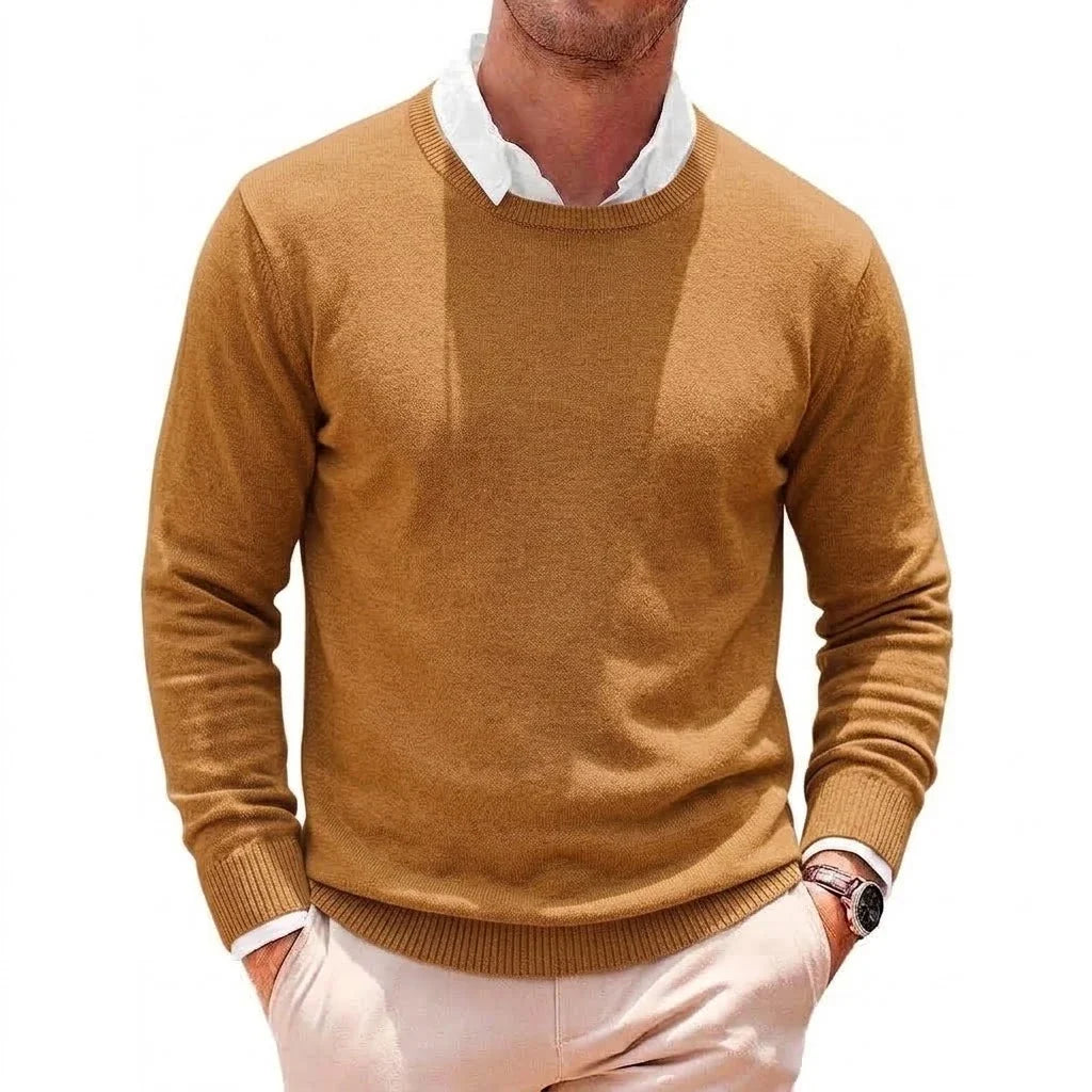 Herren Rundhals Pullover Langarm Feinstrick Basic Sweater