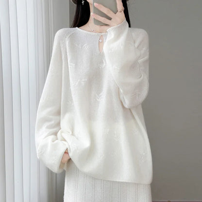 Damen Strickpullover Langarm Rundhals mit V-Ausschnitt