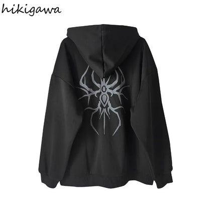Giacca con cappuccio unisex con cerniera, oversize, stampa gotica