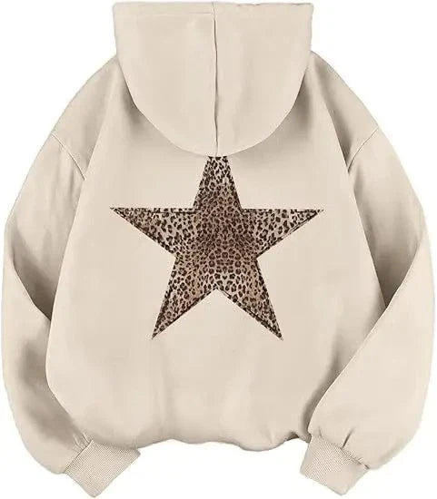 Oversize-hoodie med leopardstjerne og hætte