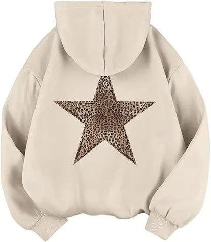 Oversize-hoodie med leopardstjerne og hætte