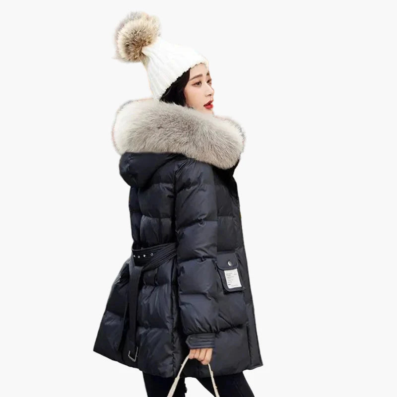 Giacca invernale da donna effetto piumino con cappuccio e collo in pelliccia – parka elegante e caldo per tutti i giorni e tempo libero