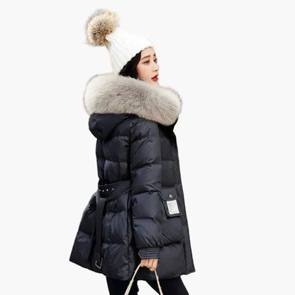 Giacca invernale da donna effetto piumino con cappuccio e collo in pelliccia – parka elegante e caldo per tutti i giorni e tempo libero