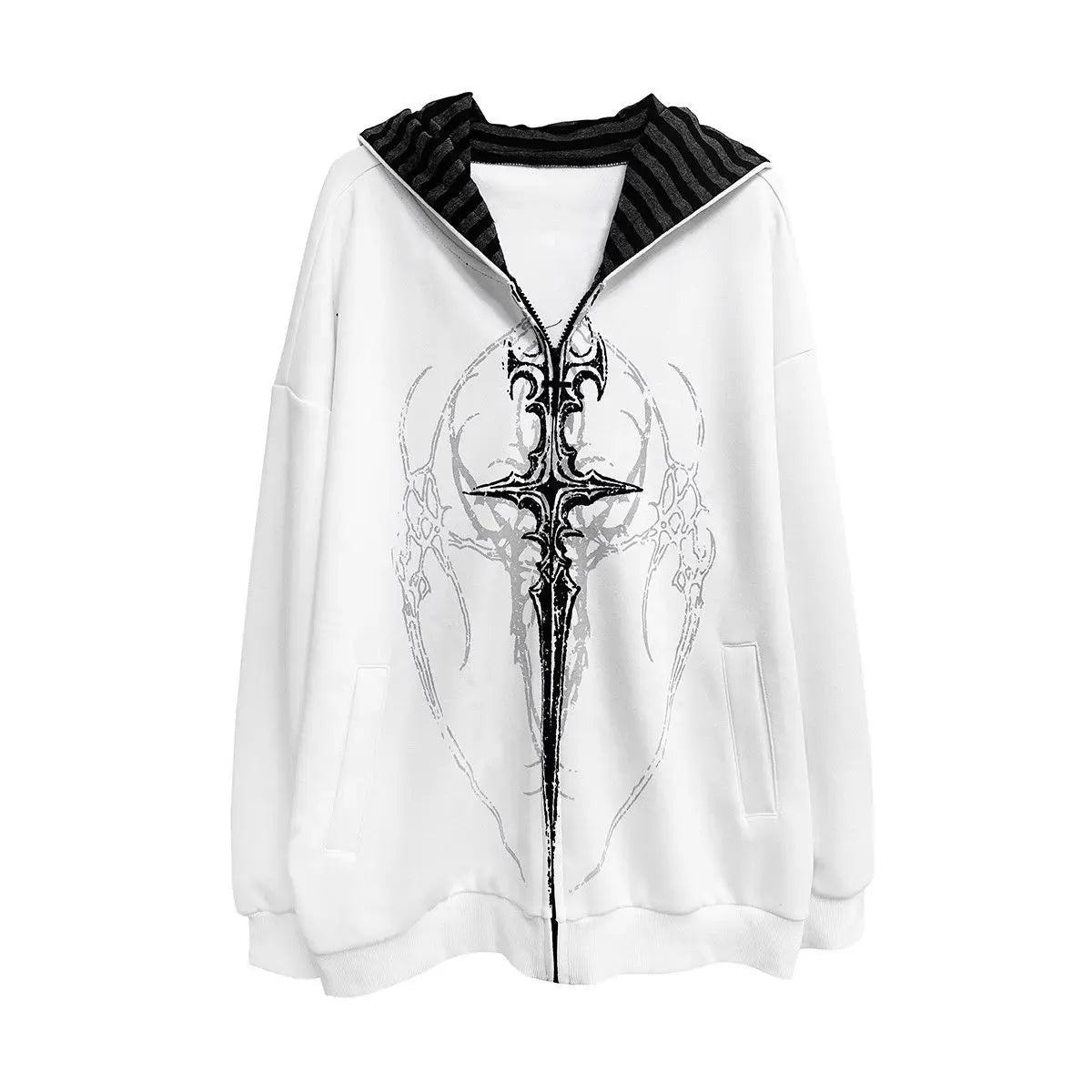 Giacca con cappuccio unisex con cerniera, oversize, stampa gotica