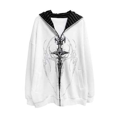 Giacca con cappuccio unisex con cerniera, oversize, stampa gotica