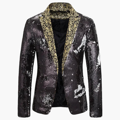 Heren Pailletten Blazer voor Podium en Party – Glinsterende Showjas in Extravagant Ontwerp