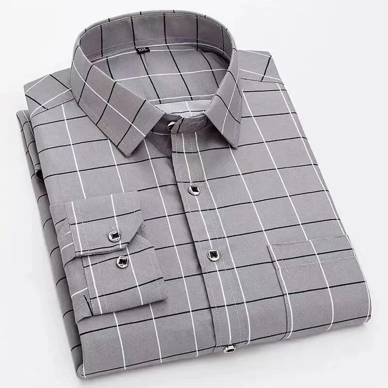 Chemise homme business loisirs à rayures – Chemise classique à manches longues pour bureau et quotidien