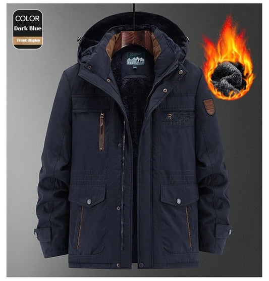 Herren Winterjacke mit Kapuze, gefüttert, warm, Outdoor-Parka